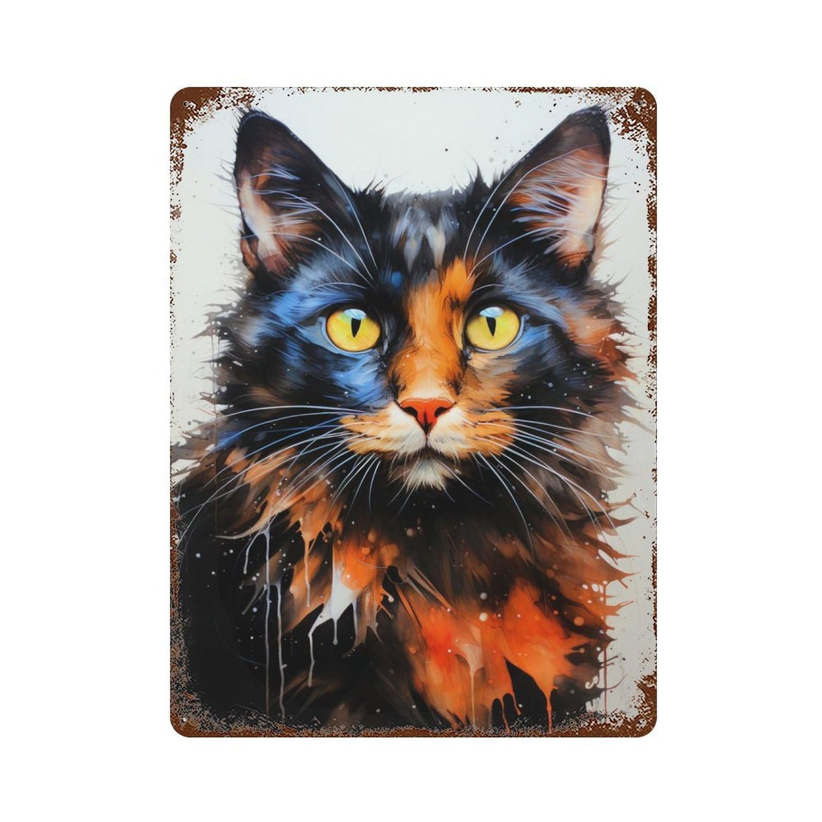 Rust Effect Cat Watercolor Art Rusty Metal Tin Sign 15.7"x11.8", Rustic Home Decor for Living Room, Hallway And Home Decor