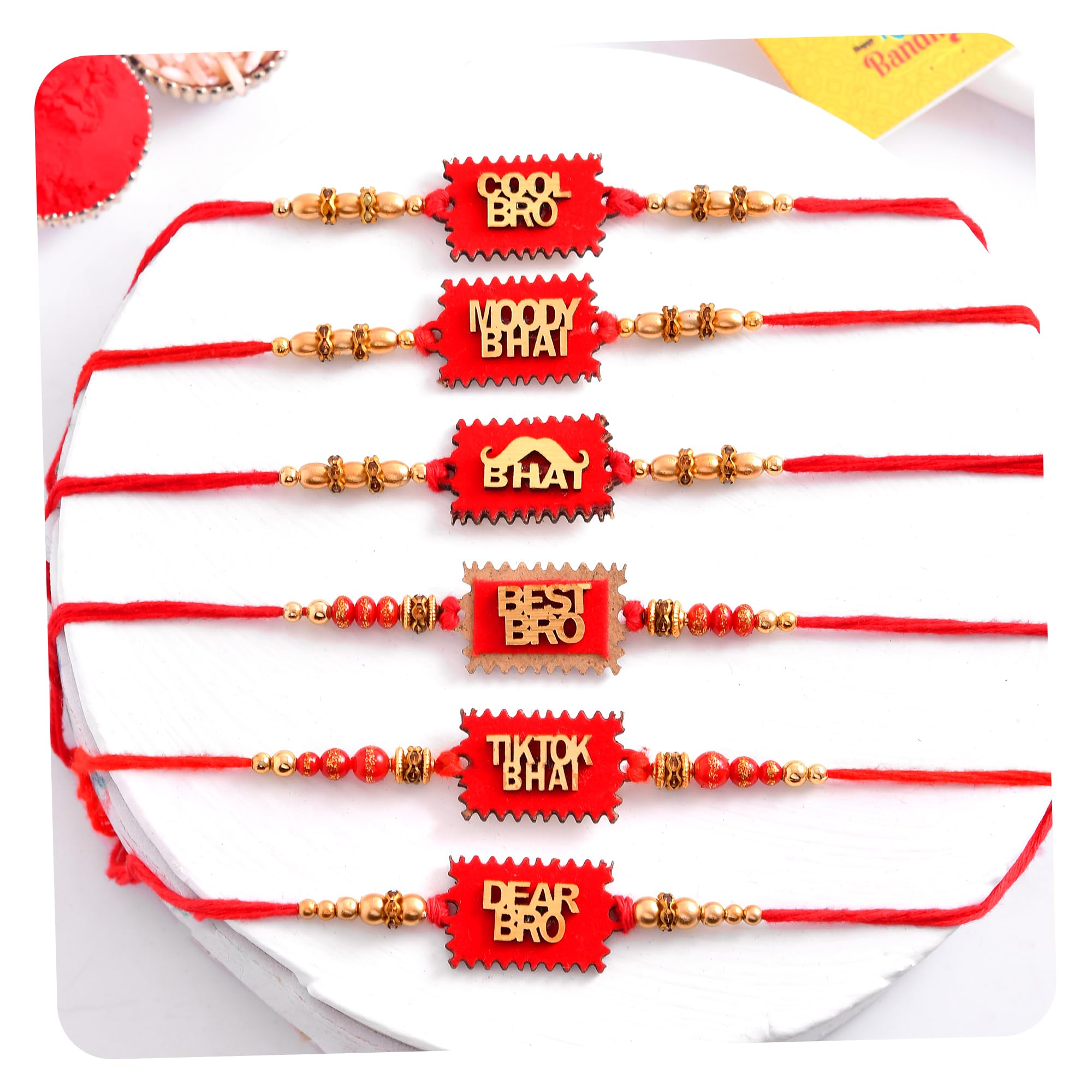 CraftVatika Rakhi Set of 6 for Brother, Bhai, Bhaiya, Mens & Boys Bro Girls Kids with Best Wishes Greeting Card, Rakshabandhan Tilak Set 1