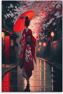 LOMADIA Japanese Style Canvas Poster, Cartoon Japan Kimono Beautiful Geisha Girl Artwork Painting Pictures Prints Canvas Wall Art for Girls Bedroom Living Room Kitchen Home Decor Unframe-24x36inch