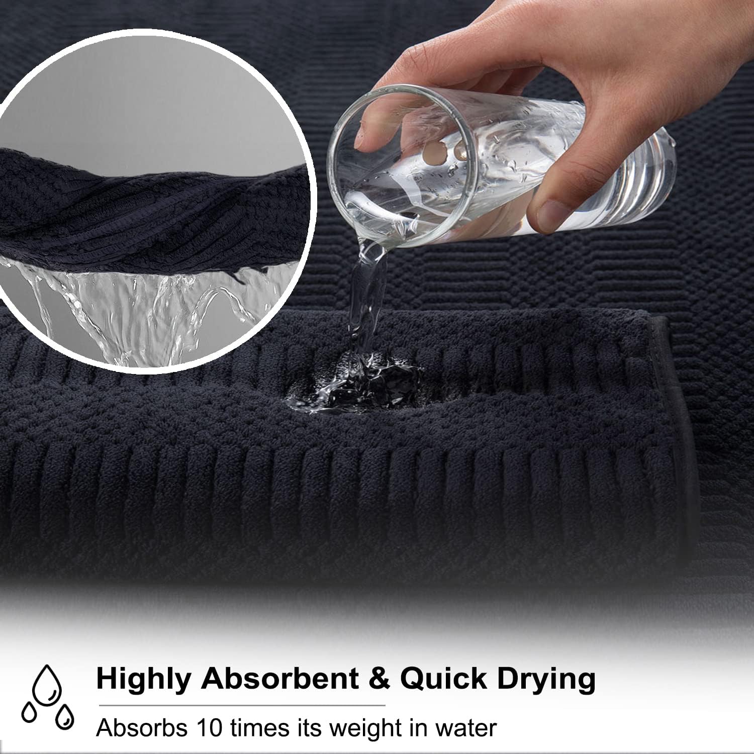 8 Piece Oversized Black Bath Towel Set-2 Extra Large Bath Towel Sheets,2 Hand Towels,4 Washcloths-600GSM Soft Highly Absorbent Quick Dry Beach Chair Towels Woven Towels for Bathroom Hotel and Spa - Image 5