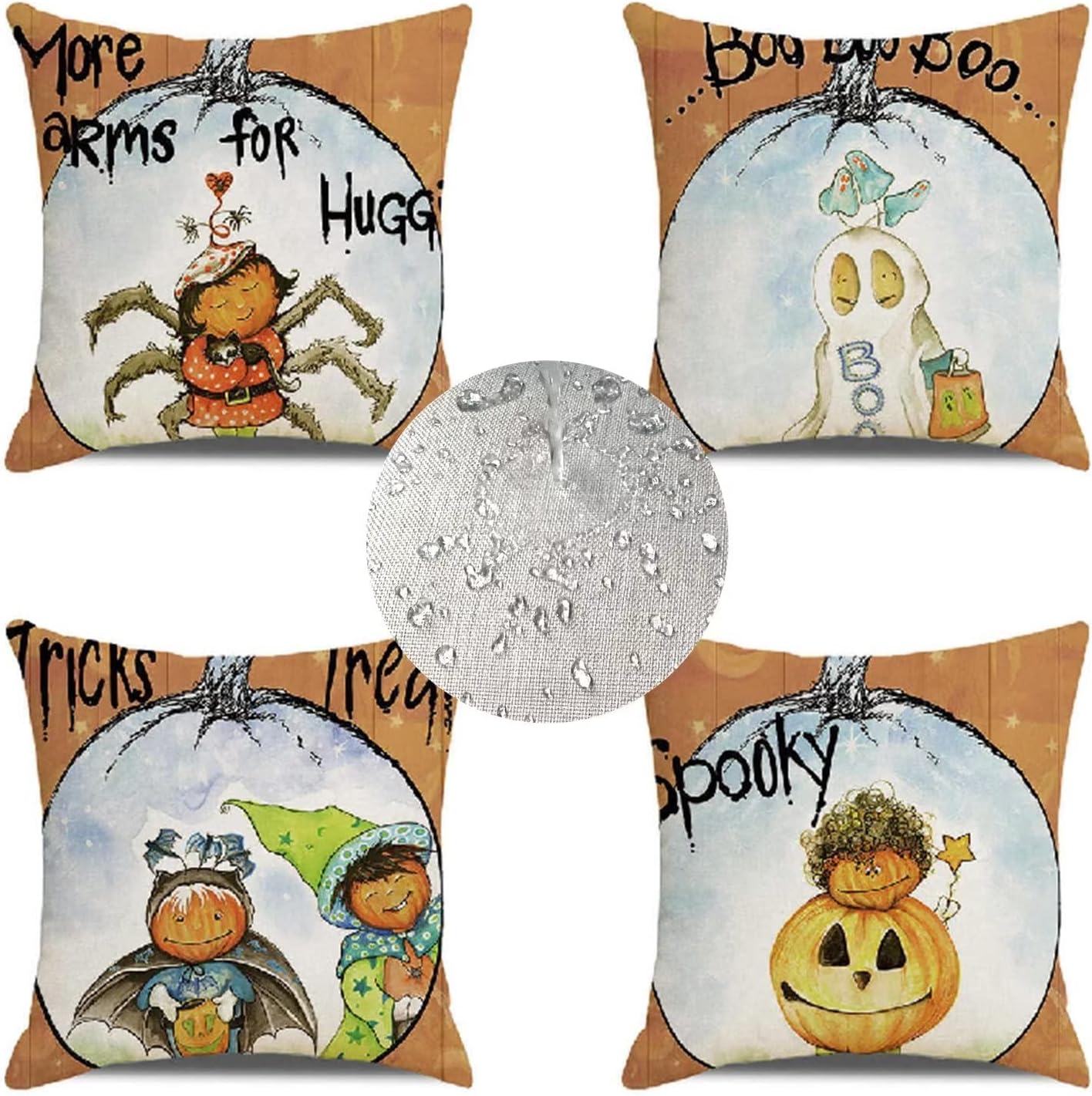 Set of 4 Outdoor Waterproof Throw Pillow Covers 14x14in Decorative Orgen Throw Pillow Cases Square Pillow Cases for Outdoor Chair Patio Garden Couch Tent Balcony Sofa Room Decor Halloween-AE3207