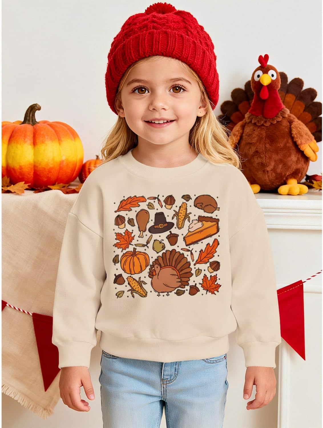 SOFEON Toddler Baby Boy Girl Thanksgiving Sweatshirt Cute Turkey Pumpkin Graphic Crewneck Pullover Tops Fall Thankful Clothes - Image 4
