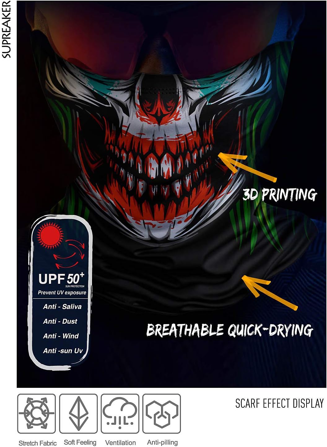 Halloween Mask Creative 3D Skull Face Mask Cooling Scarf Neck Gaiter Bandana Artistic Balaclava