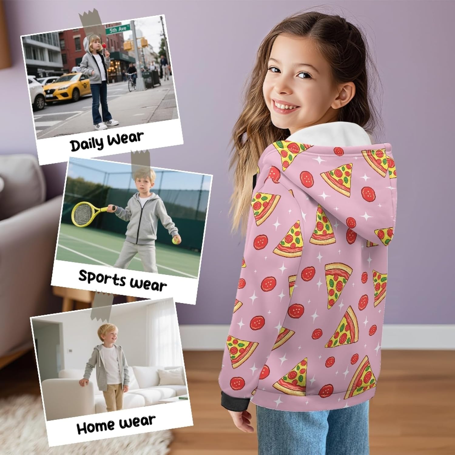 Boys Girls Zip-Up Hoodies Kid's Long Sleeve Fleece Hoodie for 6-16 Years