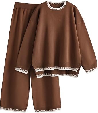 Lentta Womens 2 Piece Sweater Sets Outfits Long Sleeve Knit Pullover Tops Wide Leg Pants Lounge Sets Tracksuits