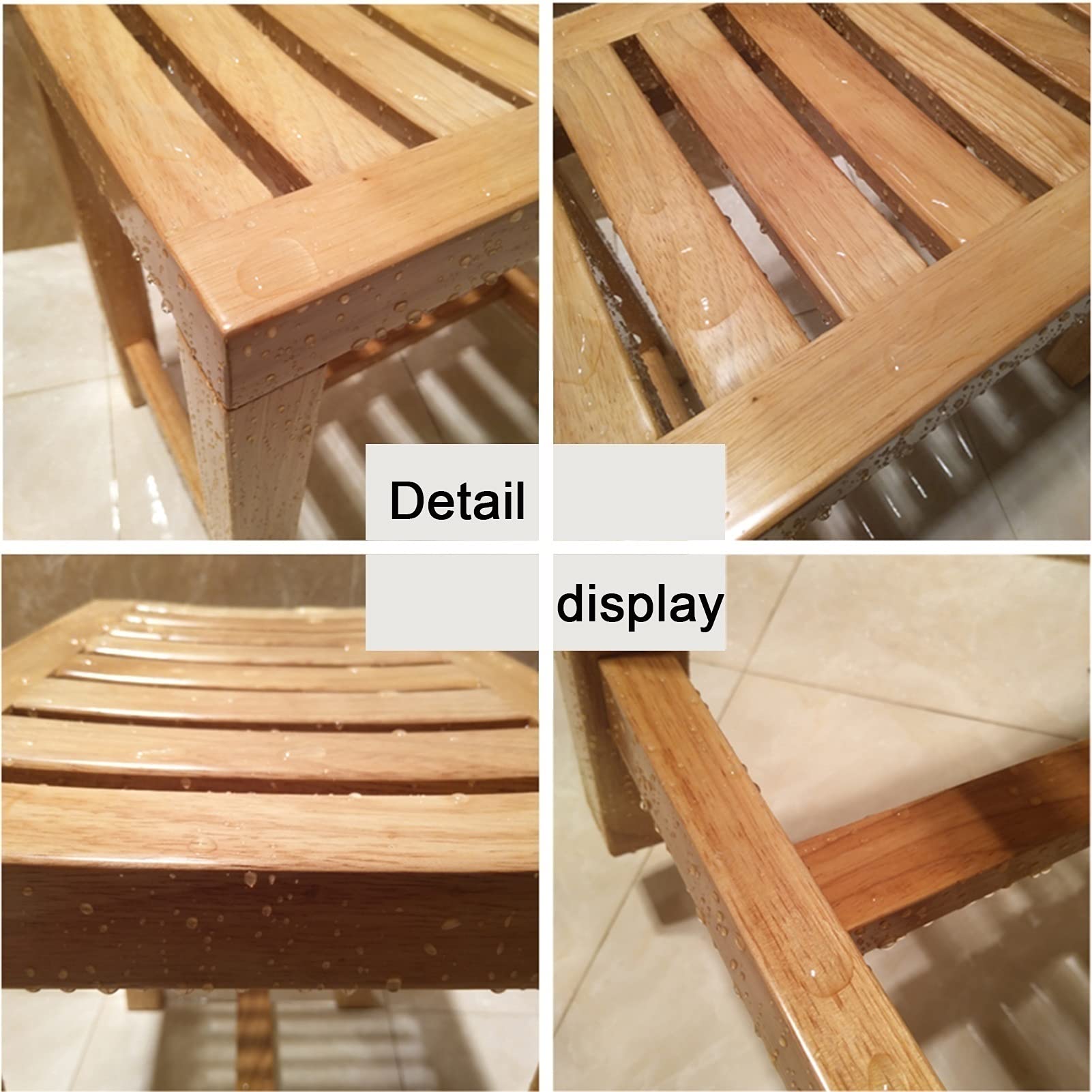Sgabello da Doccia in Legno per Anziani, con Seduta Quadrata, con Superficie Antiscivolo, poggiapiedi Multifunzionale per Il Bagno (42 x 28 x 43 cm)