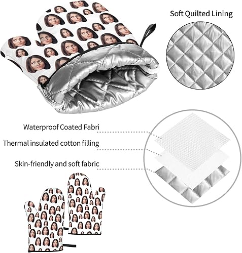 Miniatura 10 de Manoplas de horno personalizadas, guantes de horno personalizados y soportes para ollas con tu cara, regalos para hornear para mujeres para cocinar