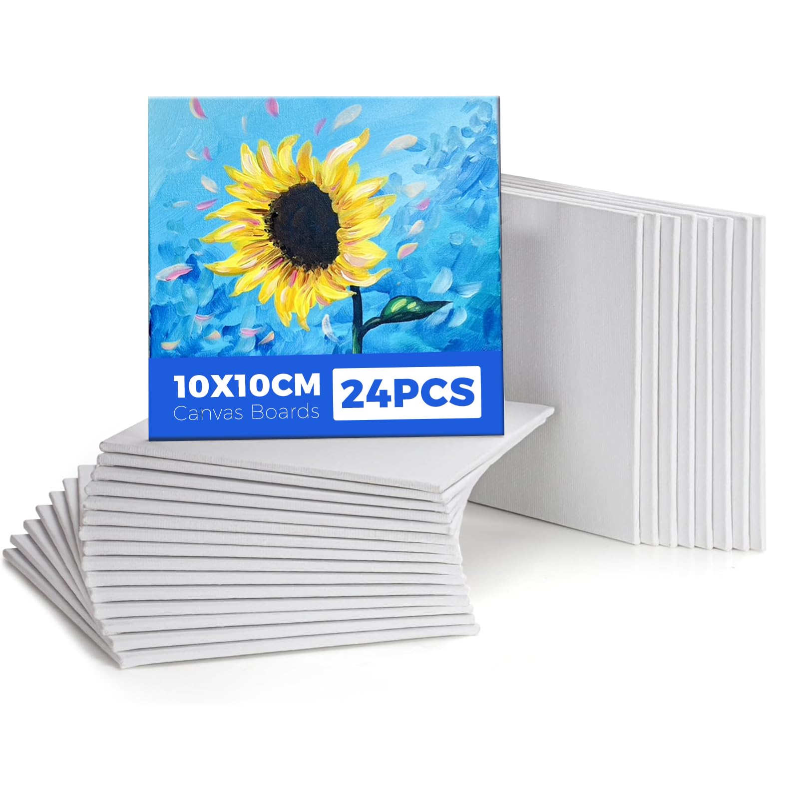 Woobroo 24 PCS Canvas for Painting - 10x10cm Mini Blank Canvas Boards, Pre-Stretched for Acrylic Oil Watercolor, Ideal for Artists & Beginners, White