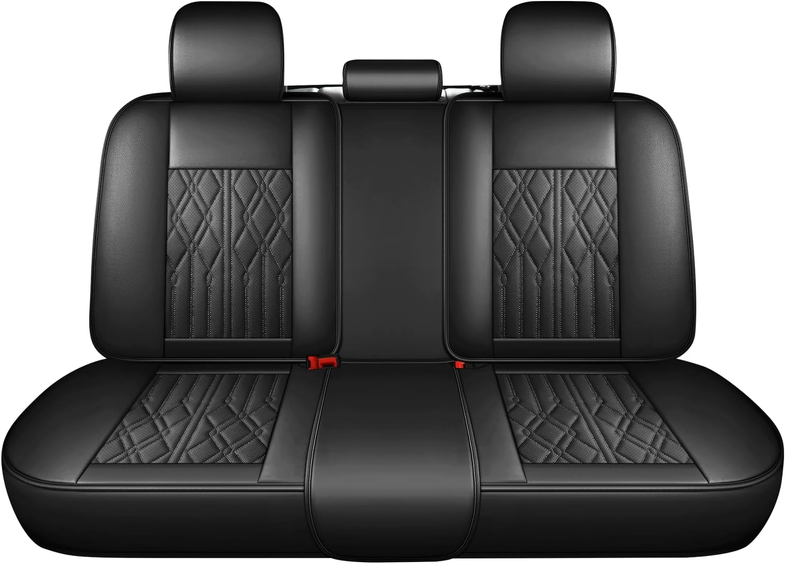 Leather Back Row Seat Covers, Waterproof Rear Split Bench Car Seat Covers, Vehicle Seat Cushion Cover Protector Universal Fit for Most Cars Sedan SUV Pickup Truck(Back Row/Black)