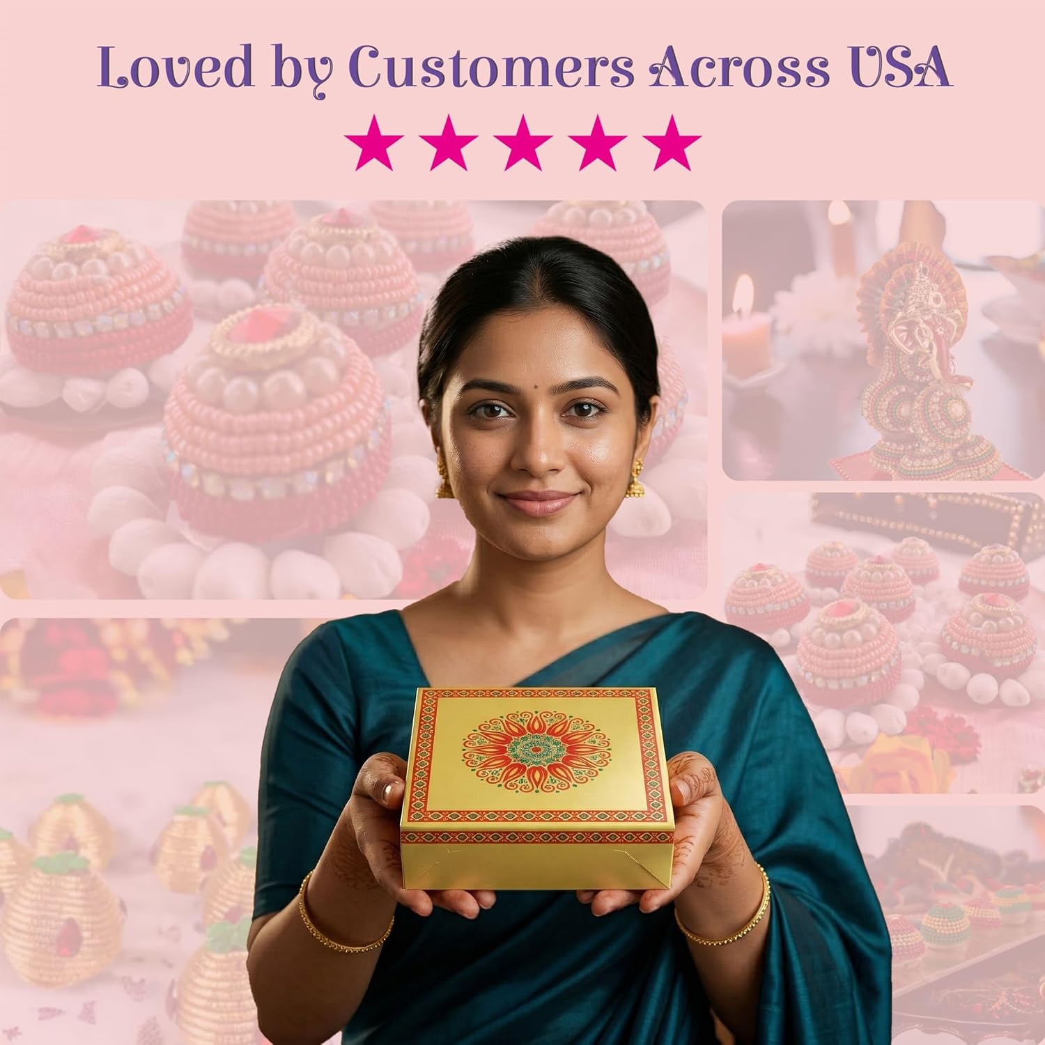 LOVENSPIRE Mandala Design Empty Sweet Boxes for Mithai, Ladoo, Cookies & Dry Fruits Treats – Small Cardboard Containers for Wedding, Pooja, Housewarming, & Indian Return Gift Packaging 250g (10 Pcs)