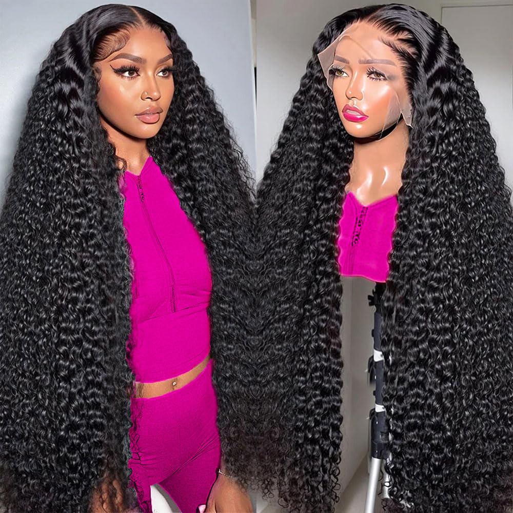 Deep Wave Human Hair Wigs for Women - 13x6 HD Lace Front Wigs - 200 Density Deep Curly Lace Frontal Wigs - Pre Plucked with Baby Hair