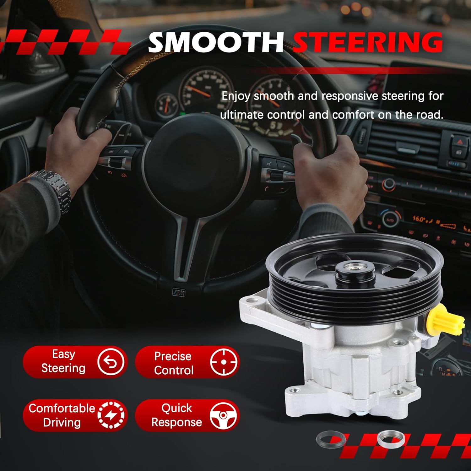 21-120 Power Steering Pump with Pulley, Fit for R350 ML350 E350 GL450, 3.0L 3.5L 4.7L 5.5L, 2007 2008 2009 2010 2011 2012, Power Assist Pump Replace for 21-120, 0054662001, 30-1331
