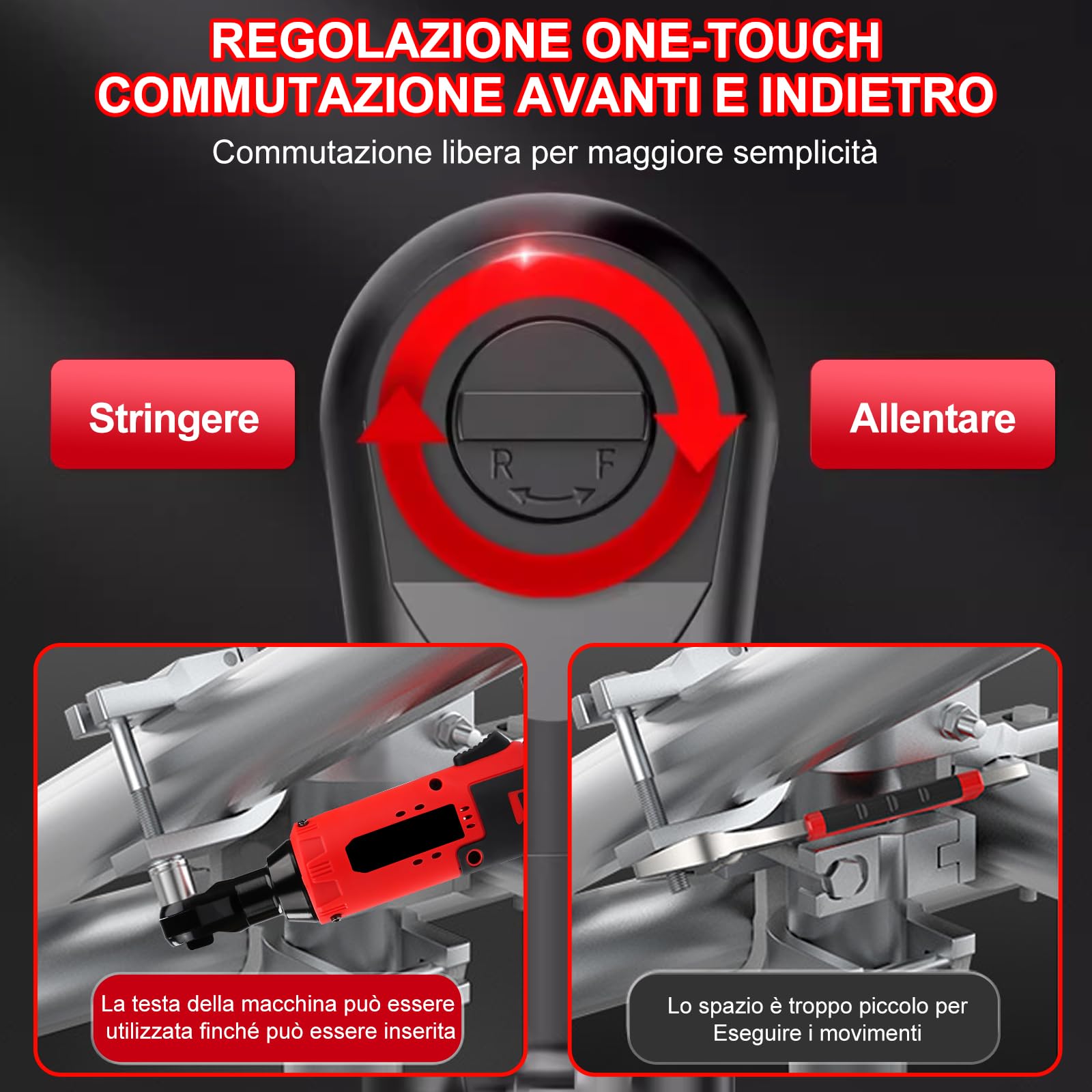 Chiave A Cricchetto A Batteria, 3/8" 35 Nm 12v Chiave A Cricchetto Elettrica Senza Fili Set Con Luce Led, 0-320 Giri/Min Chiavi A Cricchetto A Batteria Ad Angolo Retto Con 2 Batterie 1.5 Ah, 7 Prese