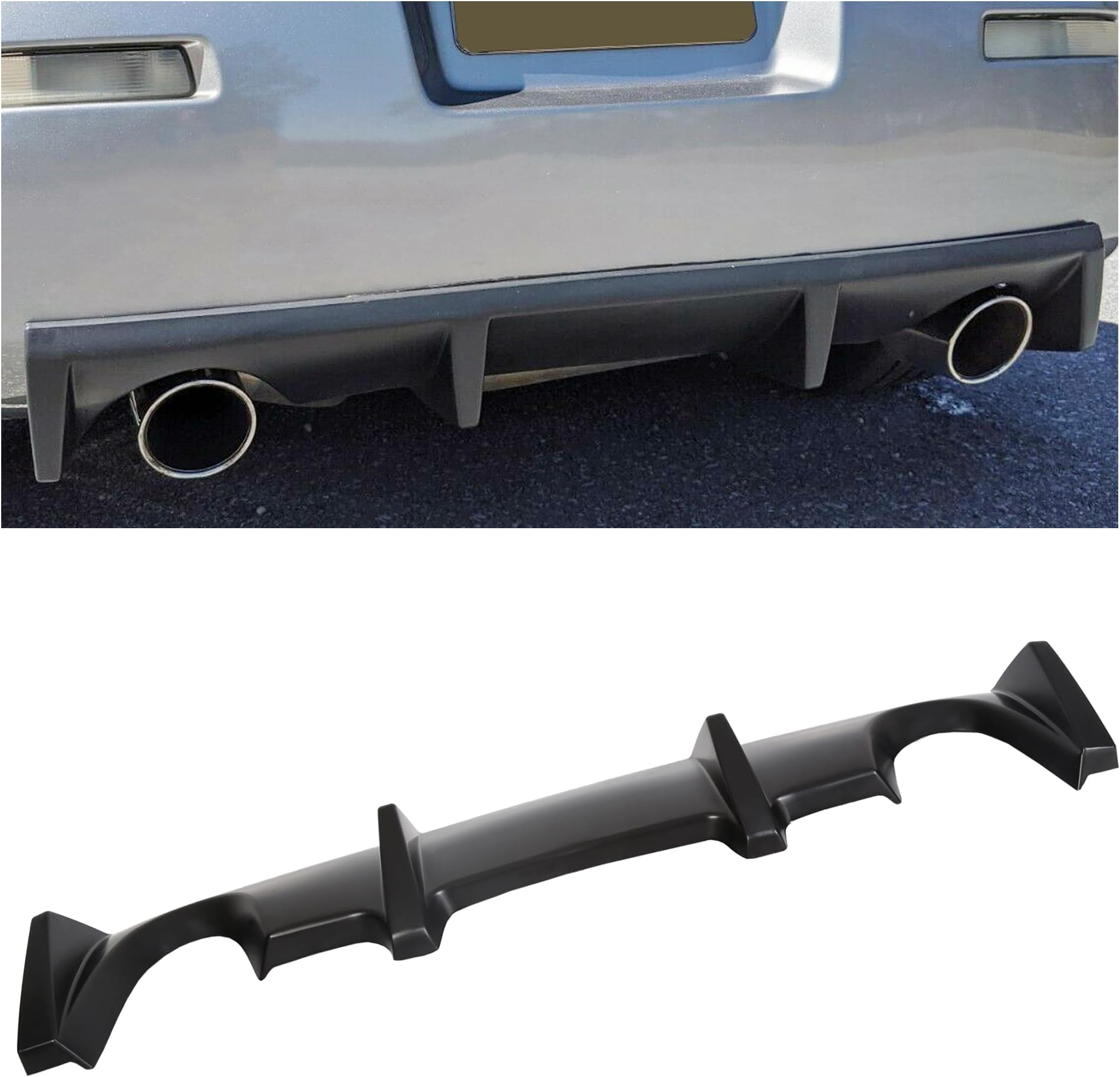 ECOTRIC Rear Bumper Diffuser Lip Compatible with 2003-2008 Nissan 350Z Fairlady, J Style PP Rear Lip Diffuser, Under Chin Spoiler Splitter Valance Shark Fin - Black