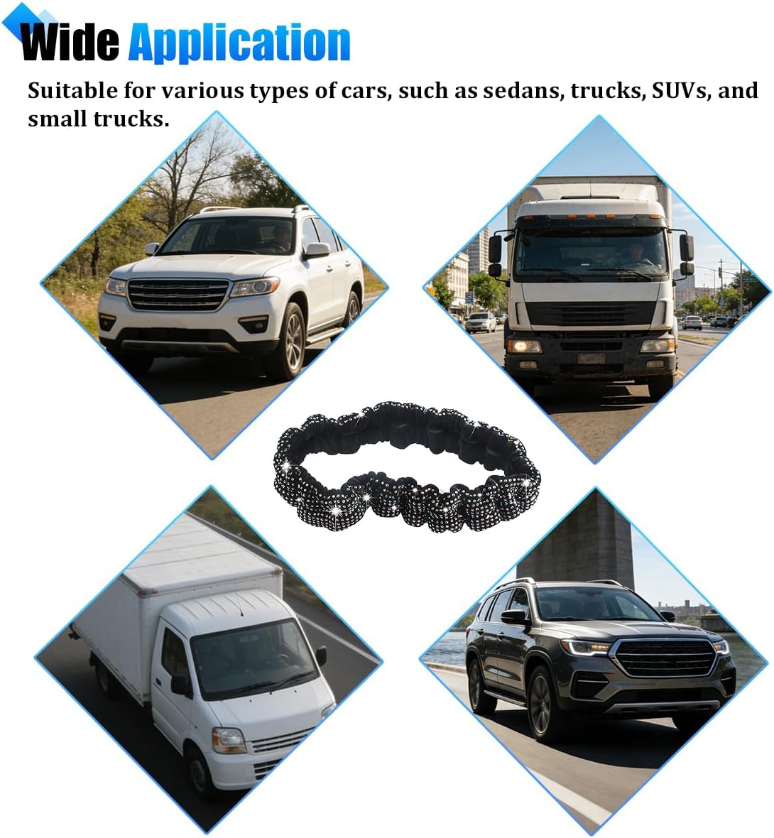 Bling Car Rearview Mirror Cover, Crystal Rhinestone Elastic Plush Vehicle Rearview Mirror Protector, Diamond Automotive Interior Decorations for Women Girls, Universal for Vehicles (Black)