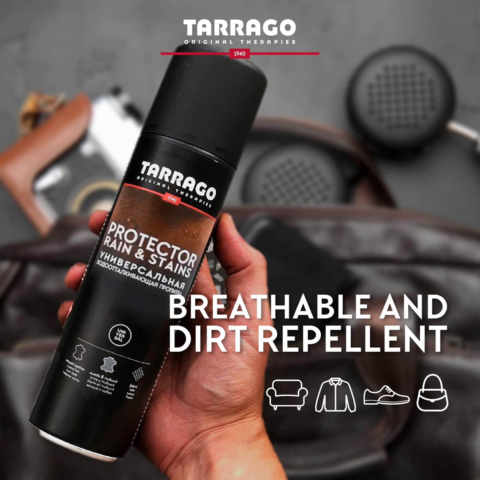 Tarrago Protector Universal | Spray Impermeabilizante para Calzado | Para Superficies de Cuero y Textiles | Protege del Agua y Lluvia | Protector de calzado Invisible 250 ml
