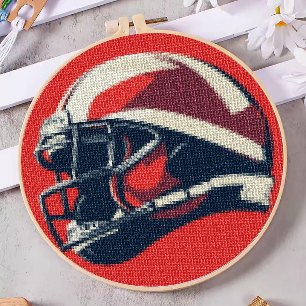 DIY Counted Cross Stitch Kits American Football Helmet Easy for Beginners with Hoop 11CT Needlepoint Embroidery Cross Stitch Set Craft Wall Art Decor 22x22cm(4)