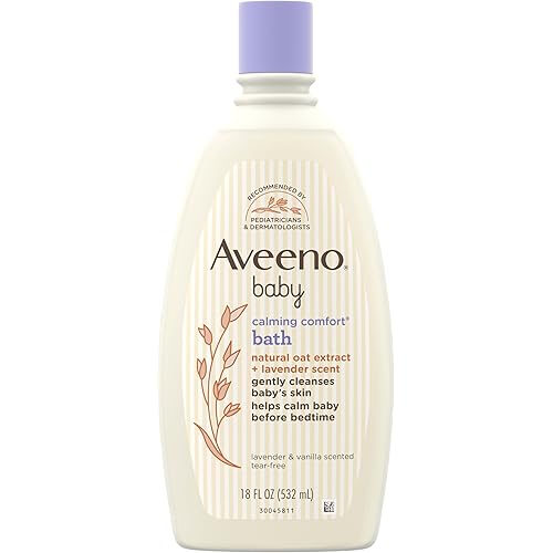Aveeno Baby Nighttime Calming Comfort Bath, Baby Body Wash for Skin & Hair with Natural Oat Extract, Soothing Lavender & Vanilla Scent, Tear-Free Formula, No Added Parabens & Phthalates, 18 Fl Oz