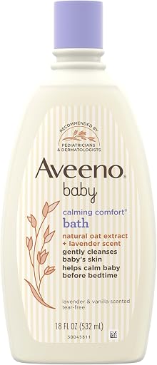 Aveeno Baby Nighttime Calming Comfort Bath, Baby Body Wash for Skin & Hair with Natural Oat Extract, Soothing Lavender & Vanilla Scent, Tear-Free Formula, No Added Parabens & Phthalates, 18 Fl Oz