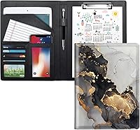 Vista 8 de WAVEYU Carpeta para CV, Portadocumentos, Portapapeles de piel sintética con cubierta para soporte legal, tamaño A4, para bloc de notas