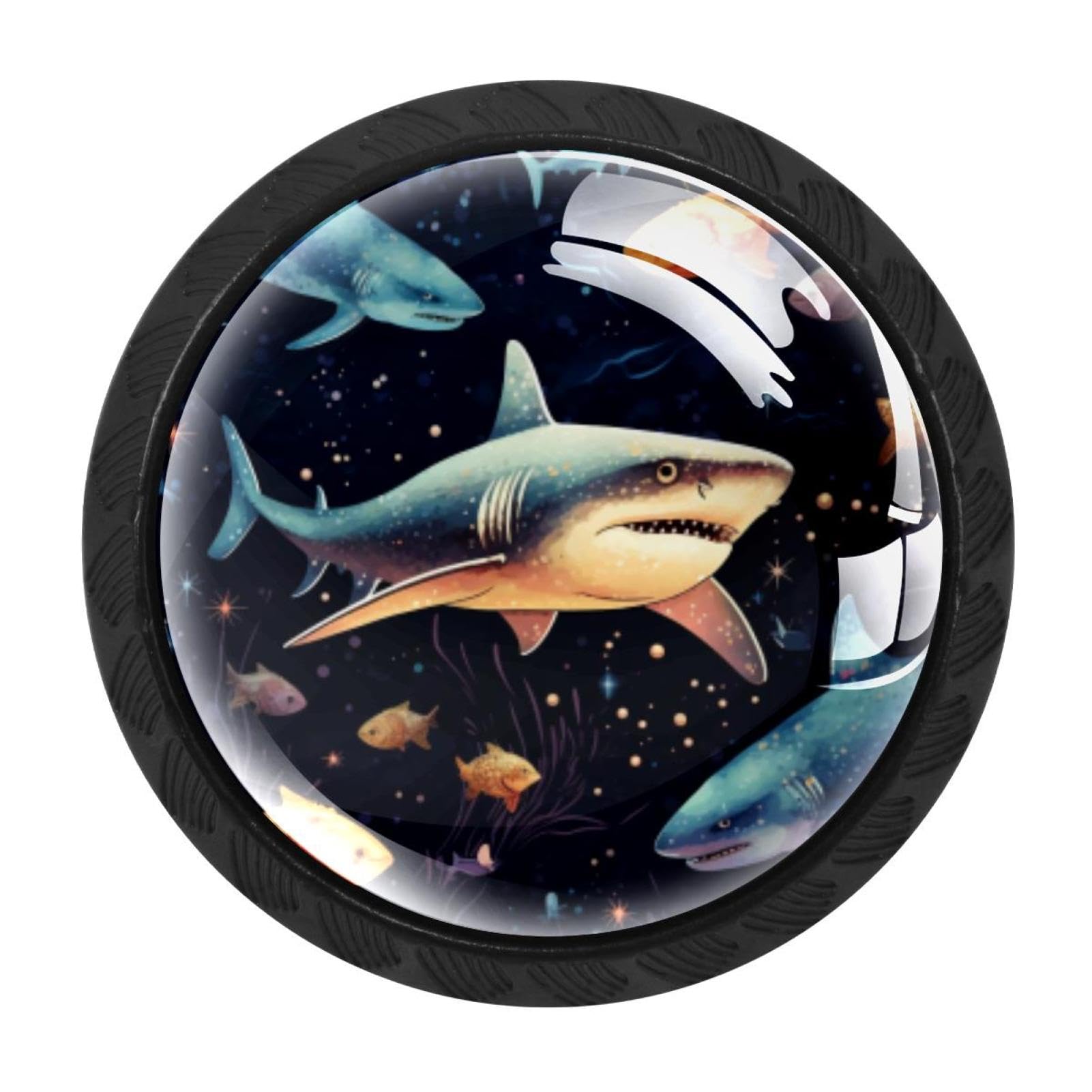 CHENZZZZ 4 Pack Black Starry Sky Shark Kitchen Handles, Cabinet Pulls Hardware for Cupboard Drawer Knobs Dresser Pulls