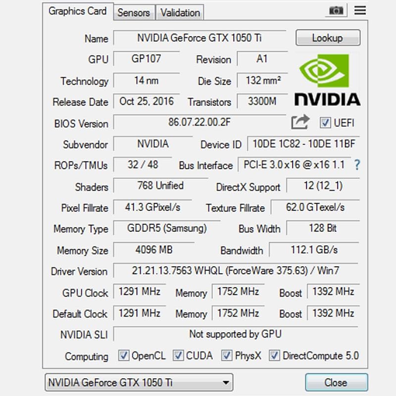 SAPLOS GTX 1050 Ti 4GB GDDR5 Grafikus Kártya PC Gaming GPU
