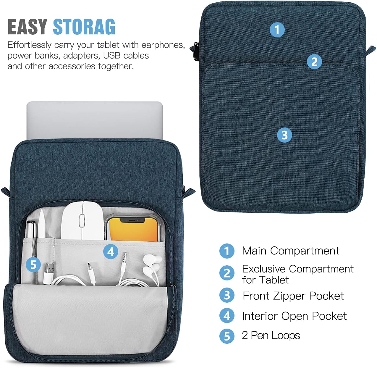 TiMOVO 9-11 Inch Tablet Sleeve Bag with Shoulder Strap for iPad 11-inch A16 2025, iPad 10th Gen. 10.9"/10.2" - Image 4