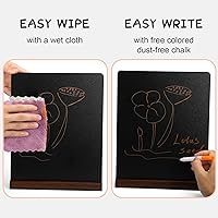 Vista 2 de Paquete de 2 pizarras de tiza de 8.6 x 11 pulgadas con base de madera, mini letreros de pizarra de tiza de doble cara para niños, soporte de pizarra