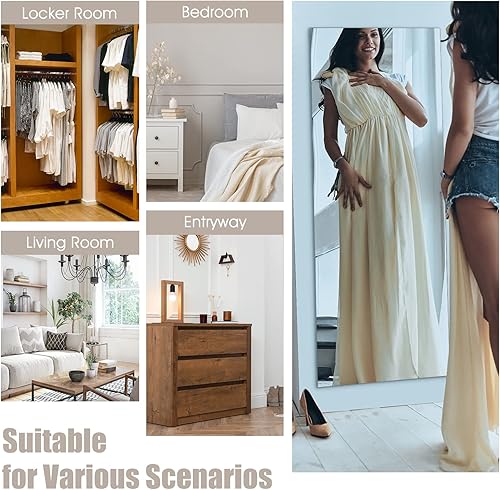 Miniatura 8 de CHARMAID Espejo de pared de longitud completa, espejo de tocador sin marco, estructura de 5 capas, espejo moderno para colgar en la pared para