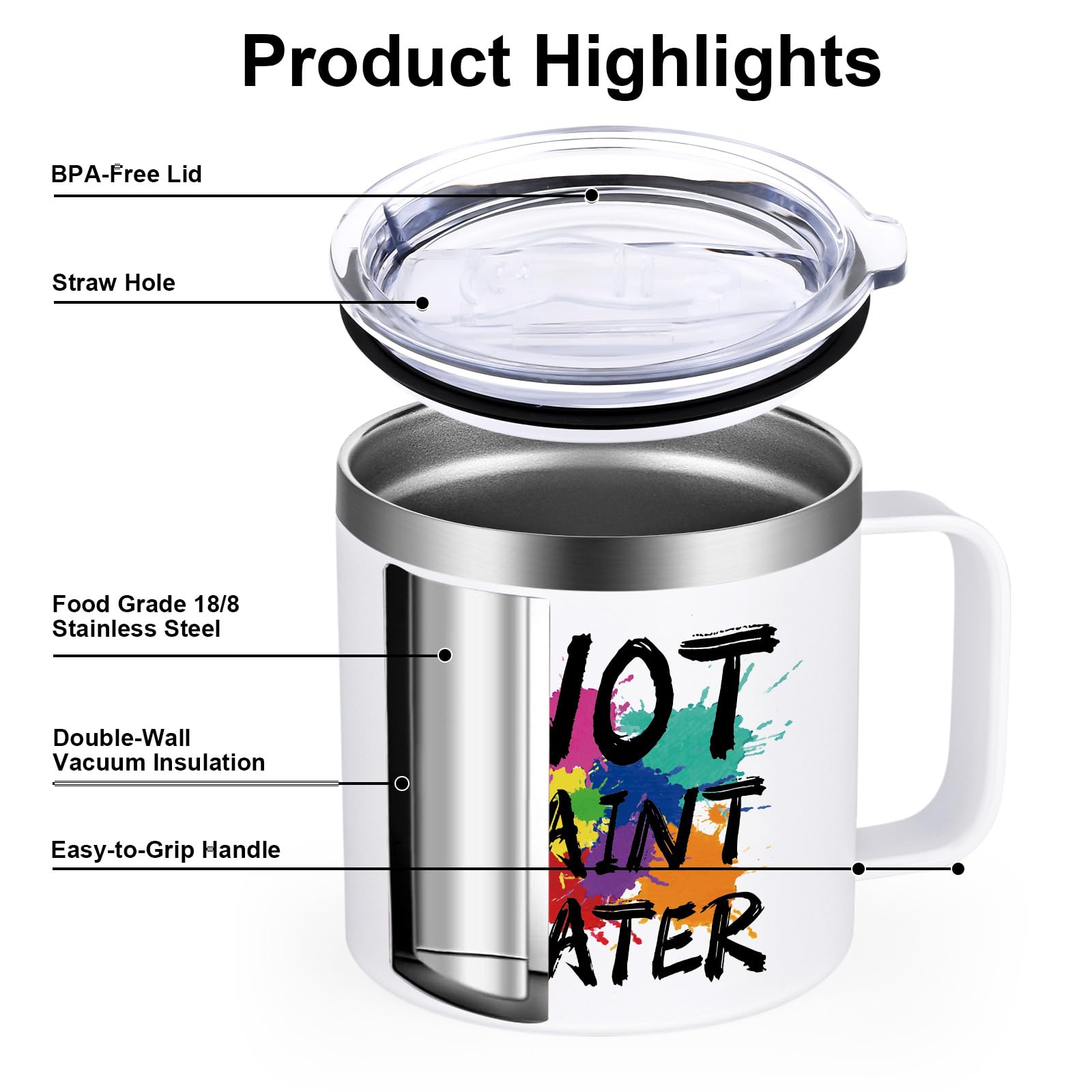 Lifecapido Not Paint Water Coffee Mug, Art Teacher Appreciation Gifts for Teacher's Day Christmas, Gifts for Art Teacher Artist Painters Coworker, 14Oz Stainless Steel Coffee Mug with Lid, White