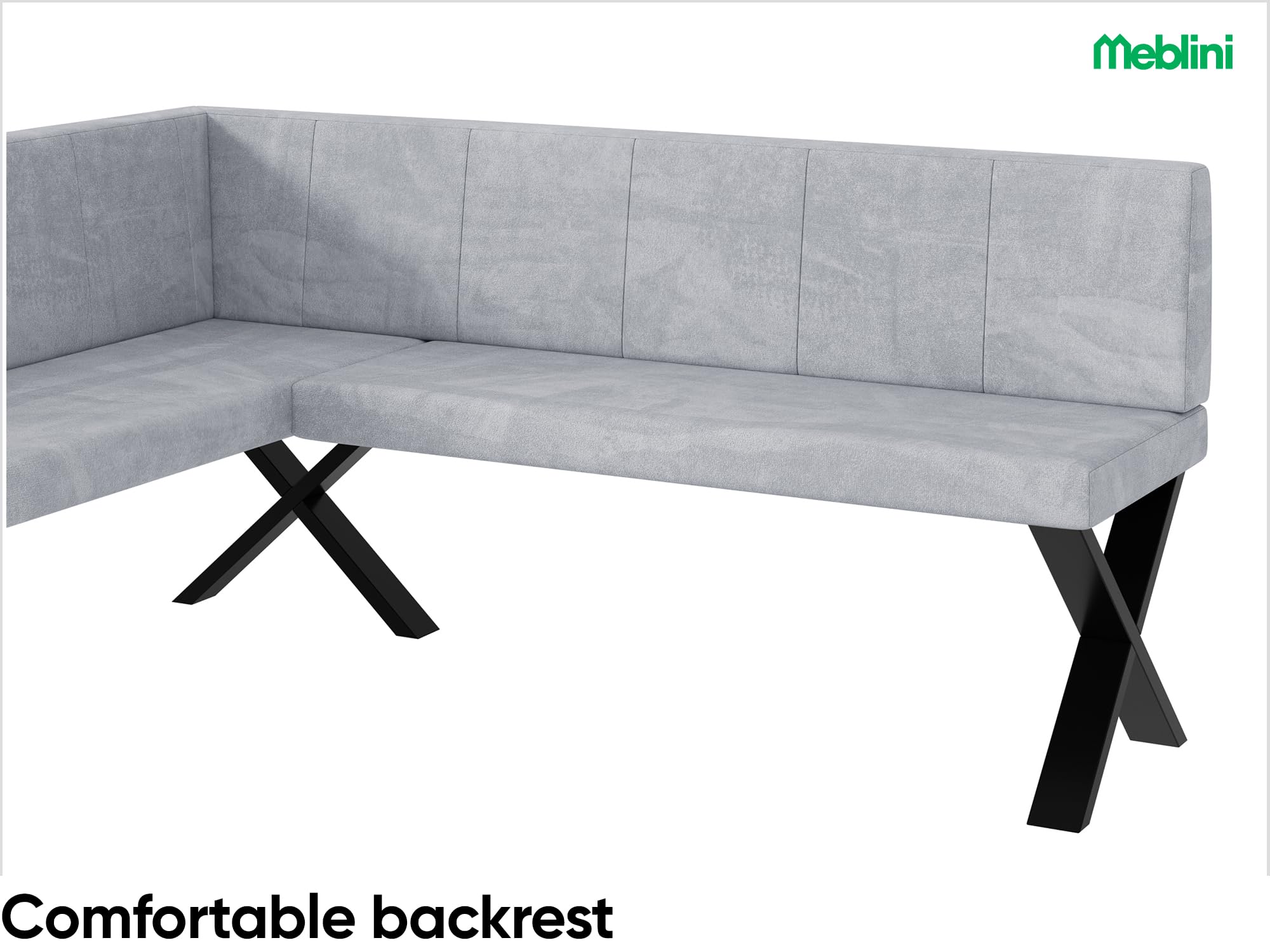 MEBLINI Eckbank für Esszimmer - Küchenbank - Essecke - Sitzecke Küche - Peter - X-Beine 128x168x87cm Links - Hellgrau Samt