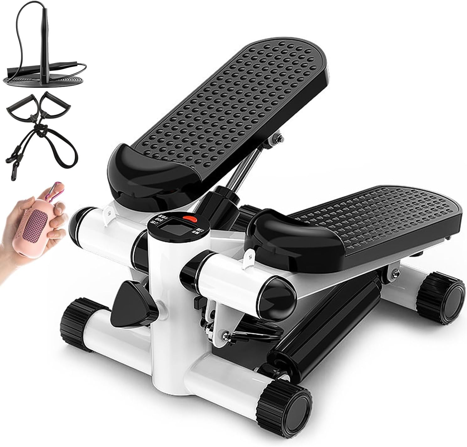 Steppers for Exercise, Mini Stepper Machine with Display, Adjustable Pedal Height Stair Steppers with Resistance Bands for Home Fitness, Up Down Stair Climber for Leg Arm Full Body Cardio Trainer