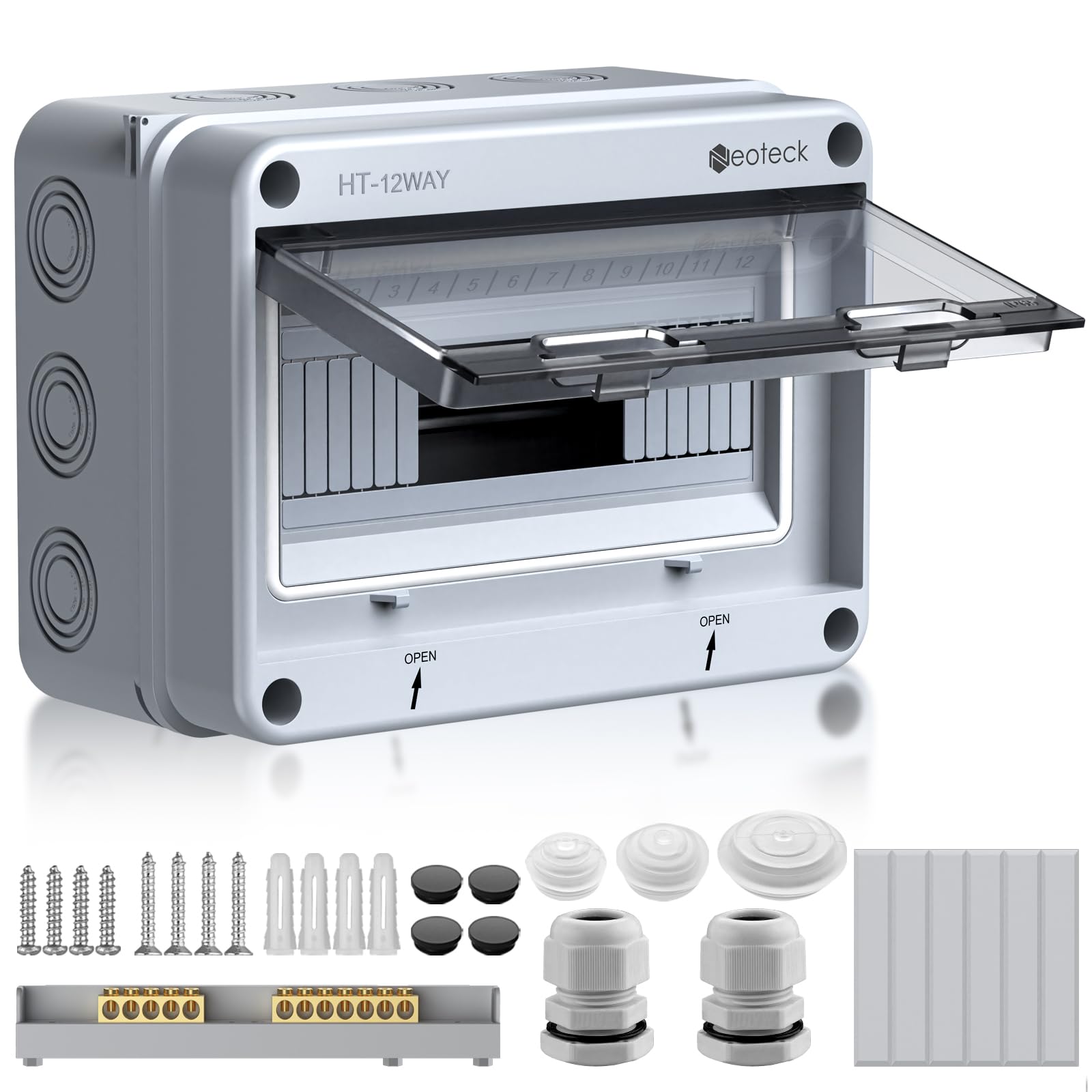 Neoteck Coffret de Distribution 12 Modules Étanche IP65 - Coffret Électrique Modulaire Transparent ABS - Tableau Mural Extérieur pour Maison Garage Jardin Bricolage