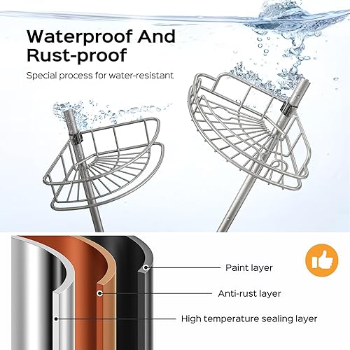 Miniatura 2 de HAMITOR Poste de tensión esquinero para ducha estantes organizadores de baño ajustables resistentes al óxido de 4 niveles - 47-121 pulgadas sin