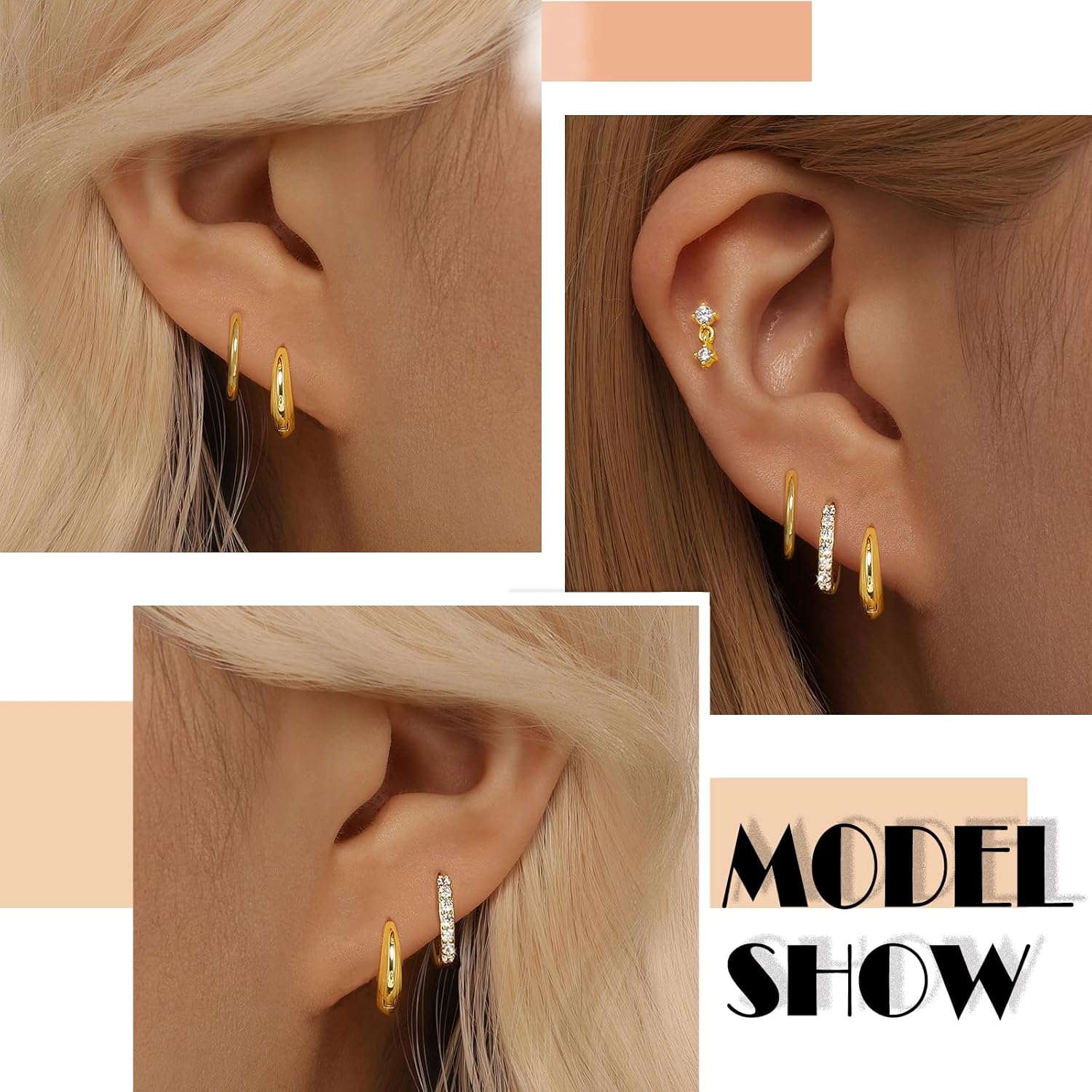 Angelady 14K Gold Huggie Hoop Earrings Set for Women, 3 Pairs Small Hoop Earring Stacks Hypoallergenic, Trendy Ear Cuff Hoops Cartilage Earrings for Women - Image 5