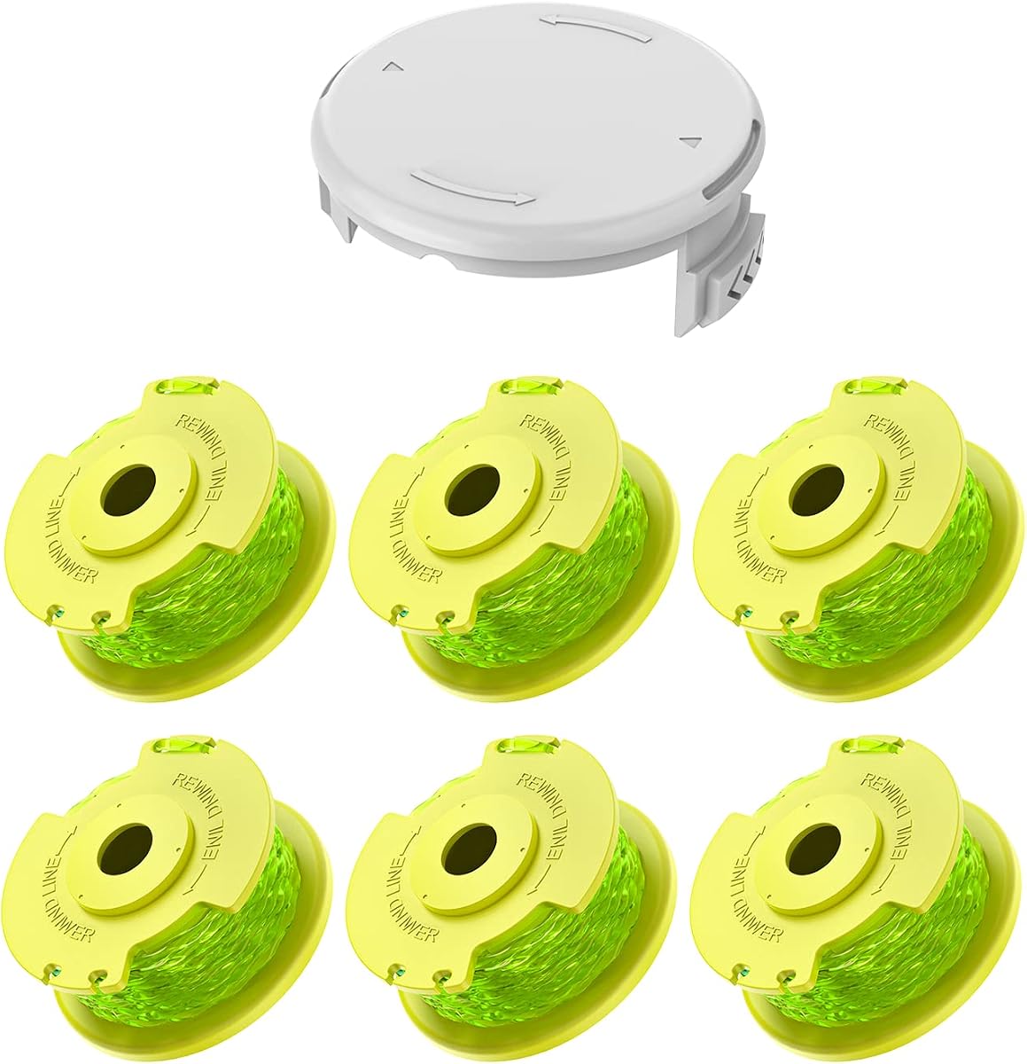 Weed Wacker String Replacement For Ryobi ONE+,AC80RL3 String Trimmer Refill | Auto Feed Pre-loaded Trimmer String Line, 0.080" 66Ft Twisted Line Replacement for Ryobi 18V 24V Trimmers, 6Spools with 1 Cap