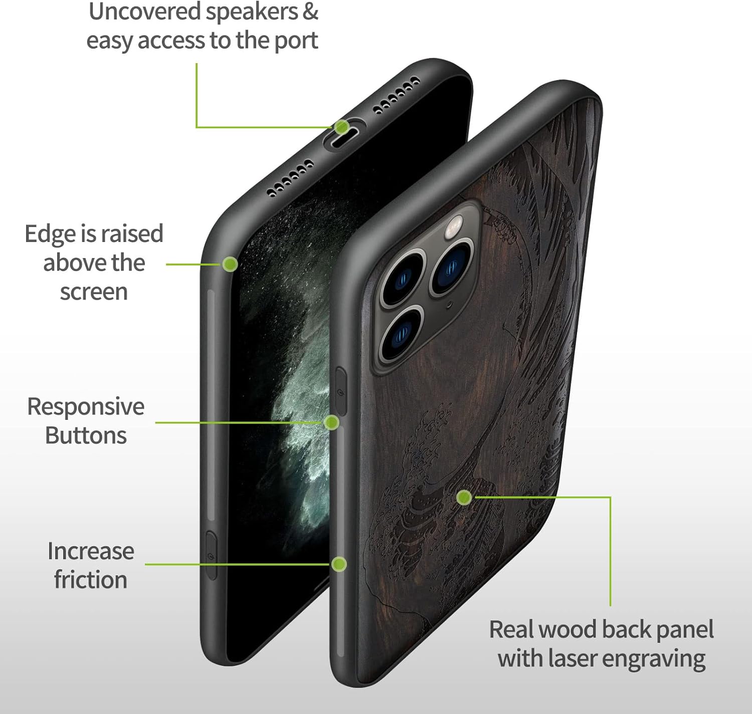 Carveit Wood Case for iPhone 11 Pro Case [Hard Real Wood & Soft TPU] Shockproof Protective Cover Unique Wooden Phone Protector Compatible with 11 Pro (The Great Wave Off Kanagawa-Blackwood)