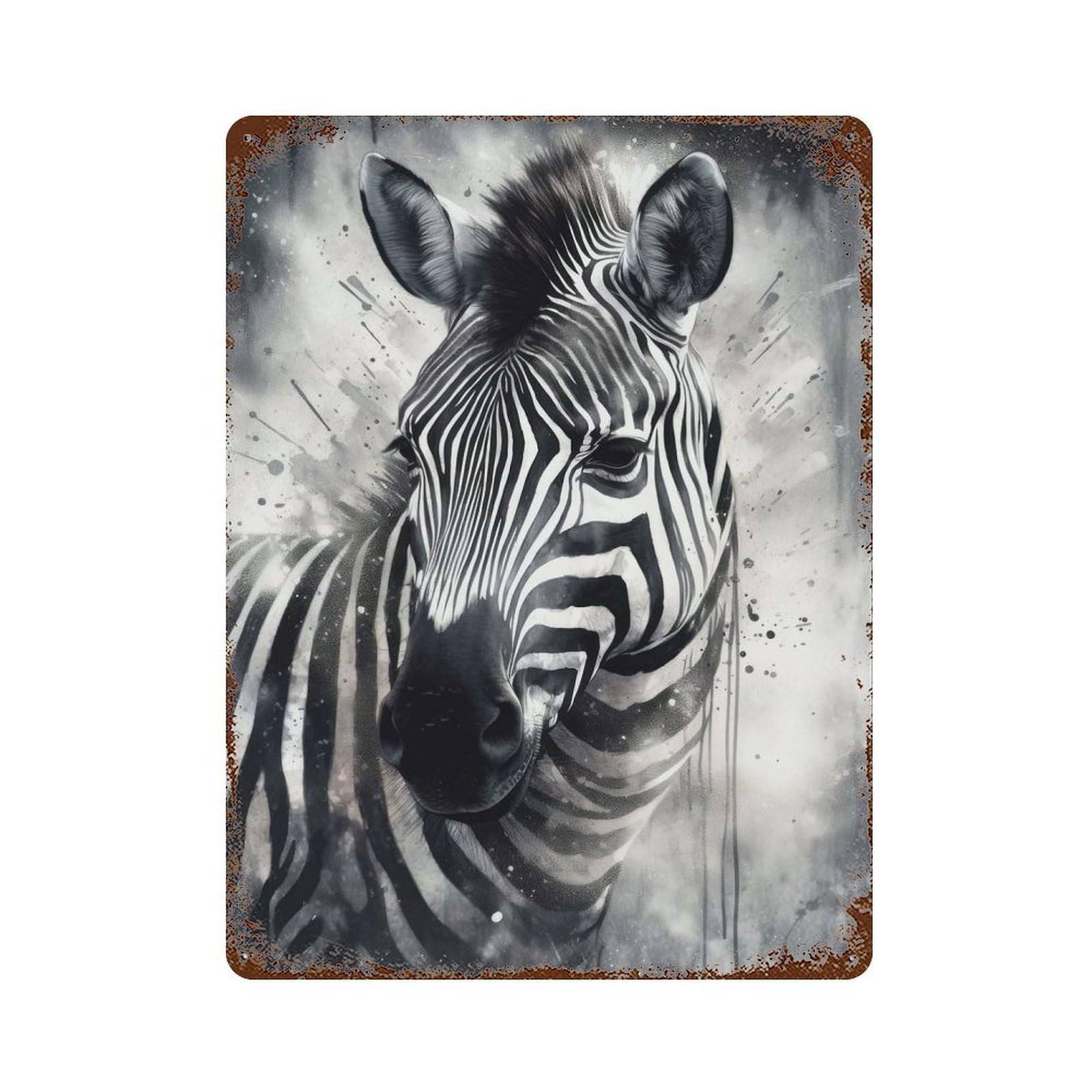 Zebra Portrait Rustic Tin Plaque 15.7"x11.8", Ideal for Shed, Workshop And Garage Wall Decor