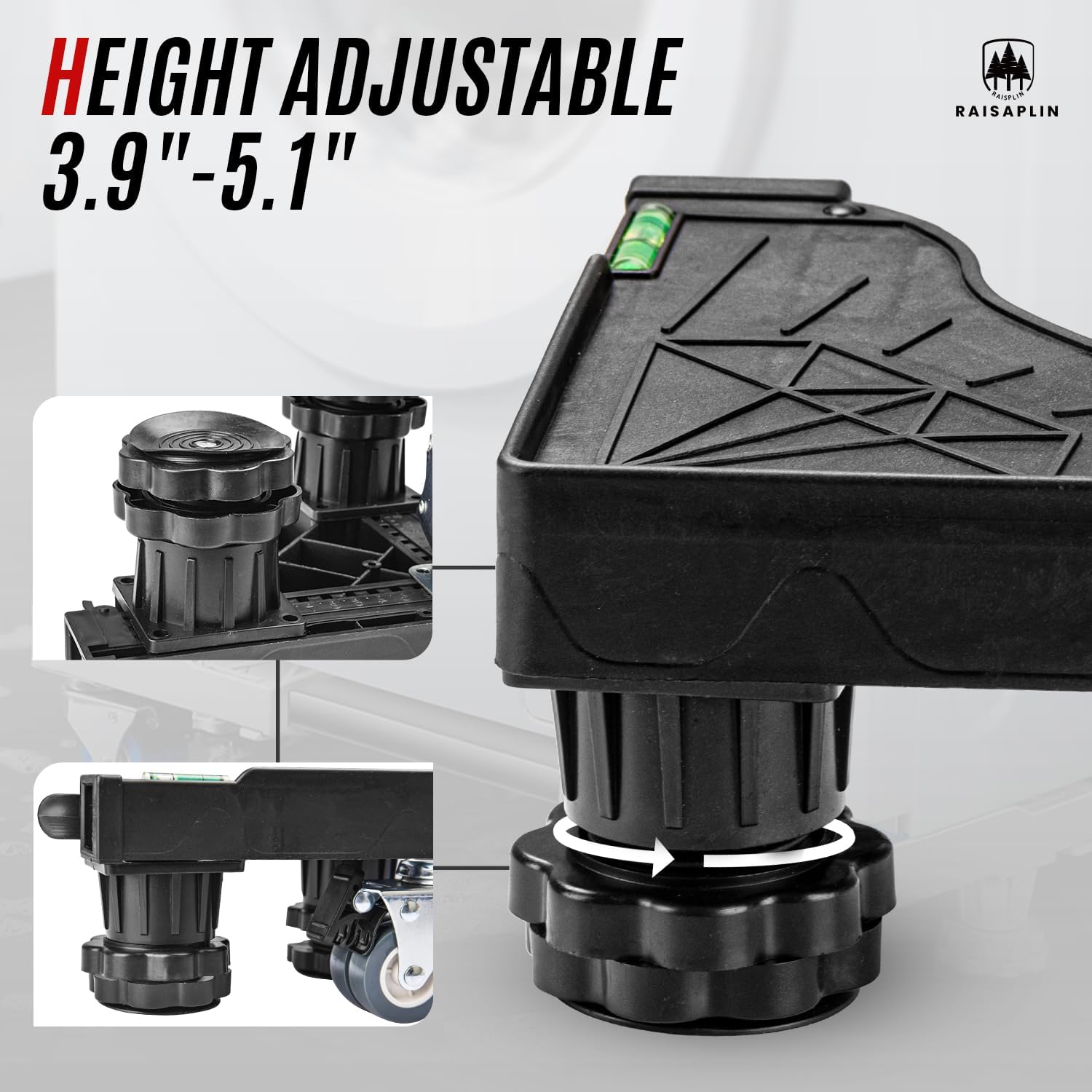 Appliance Dolly Cart with 4 Strong Feet, Raisaplin Adjustable Washing Machine Base Stand Mini Fridge Stand Furniture Stand Mover Mobile Roller Pedestal Multi-Functional Base for Dryer Laundry