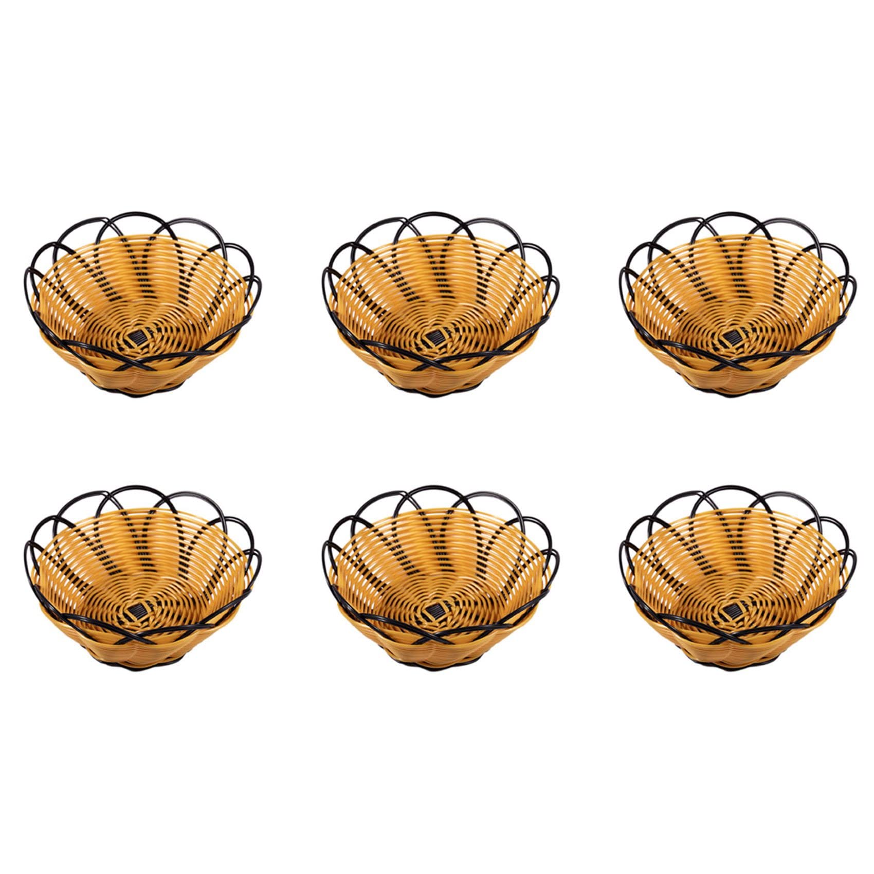 Hndhbfgrt 6pcs 7 Inch Plastic Braided Basket Fruit Vegetable Cookies Container Holder Black&Orange