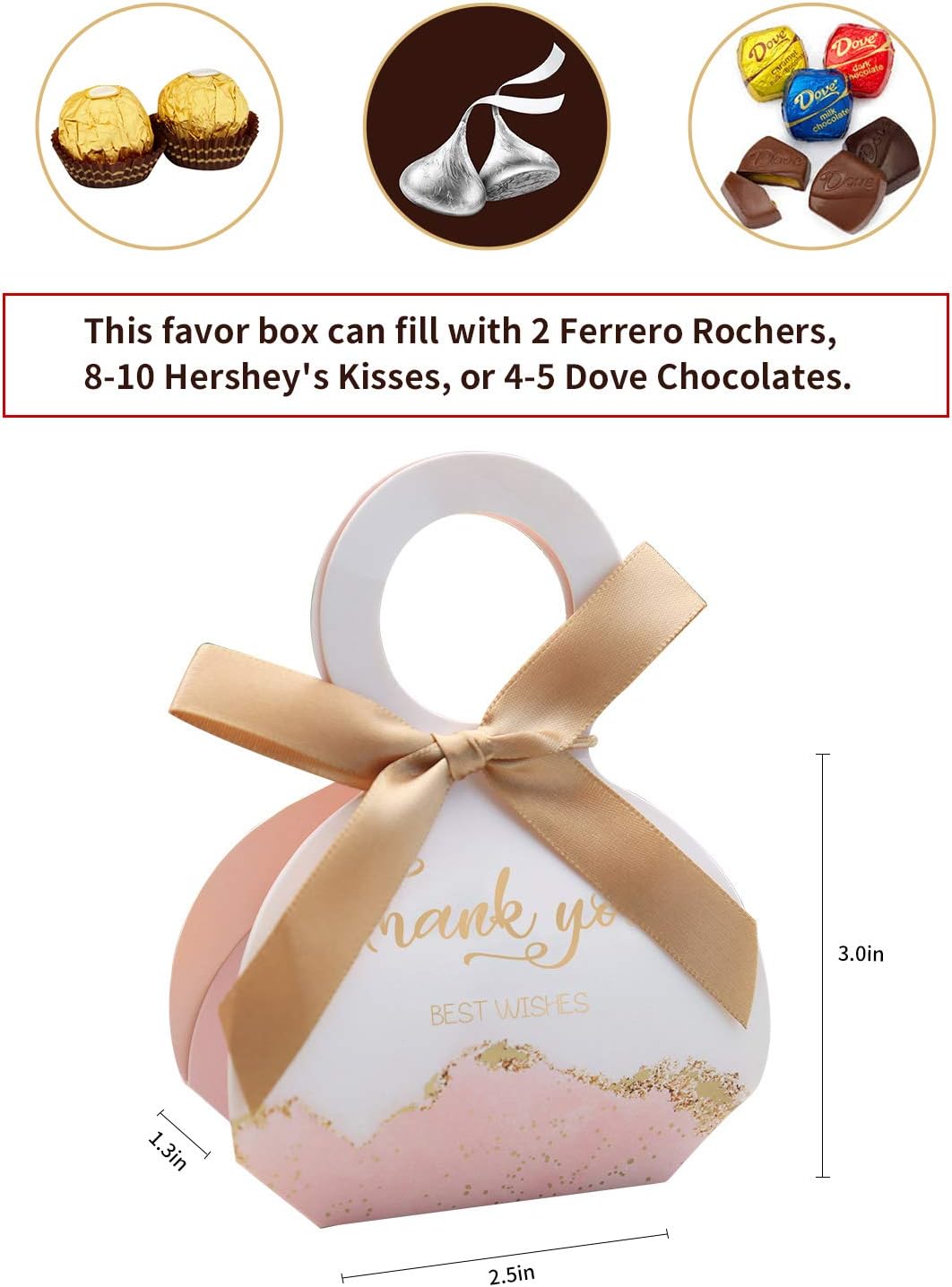 DORIS HOME 50 pcs Birthday Wedding Party Favor Boxes,Pink 2.5 * 1.37 * 3 inch Wedding Gift Bags Chocolate Candy and Gift Boxes Bridal Shower Party Paper Gift Boxes with Ribbons - Image 3