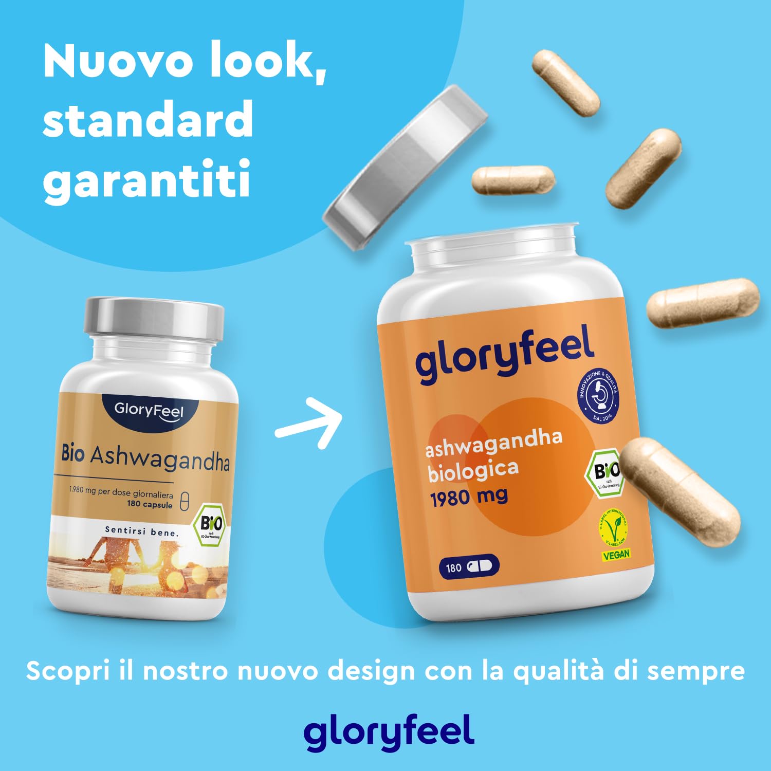 Ashwagandha Bio, 180 Capsule, Alto Dosaggio 1980mg, Ashwagandha Bio da Polvere di Ashwagandha, Vegan, Withania Somnifera Adattogeno Naturale, Rimedio Ayurvedico Stress & Mente, Testato in Laboratorio