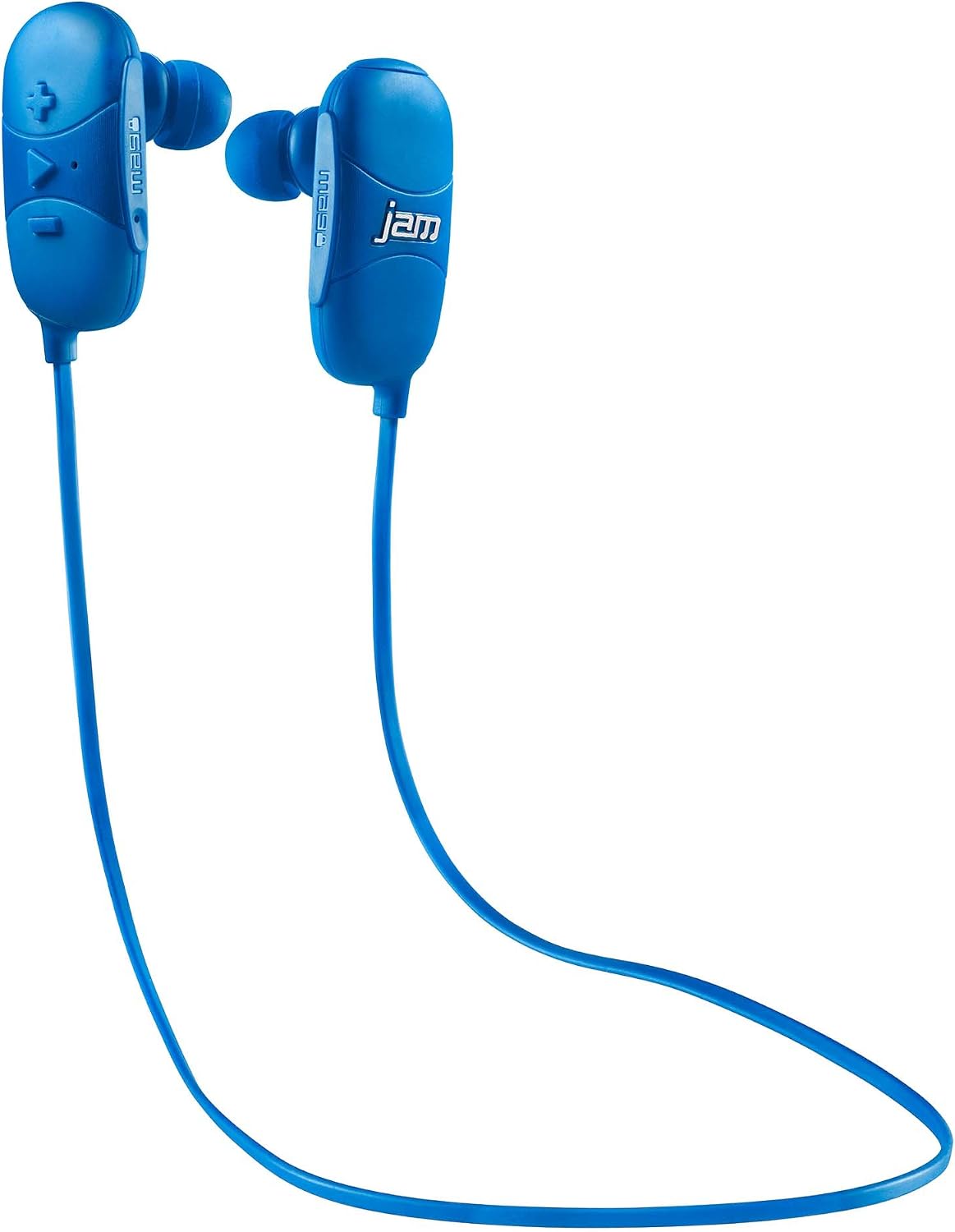 JAM Transit Wireless Bluetooth Ear Buds, Sweat Resistant, Ear Hooks Secure Fit, Perfect for Active Lifestyle, Magnetic Connection Secures Around Neck, Rechargeable Battery, HX-EP310BL Blue