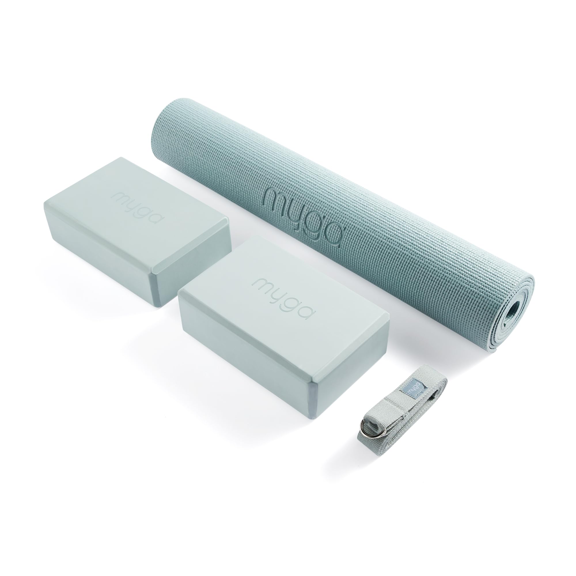 Myga Yoga Starter Set โ Yoga Mat, 2 Yoga Blocks & Strap with Metal D-Ring โ Non-Slip Yoga & Pilates Kit for Home Workouts & Fitness โ Lightweight & Durable | 173cm x 61cm x 4mm (Teal)