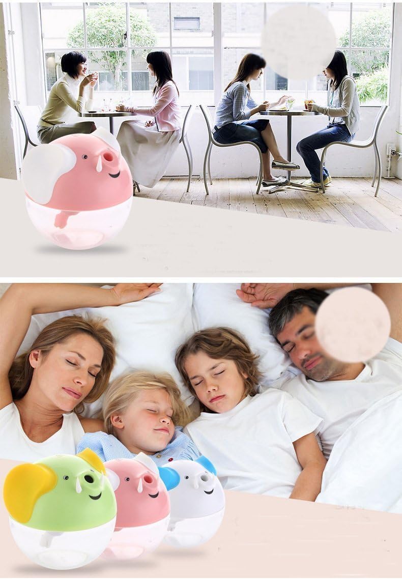 Happy-top 230Ml Lucky Elephant Shape Portable Mini Humidifier Night Lamp USB powered Air Humidifier (Pink)