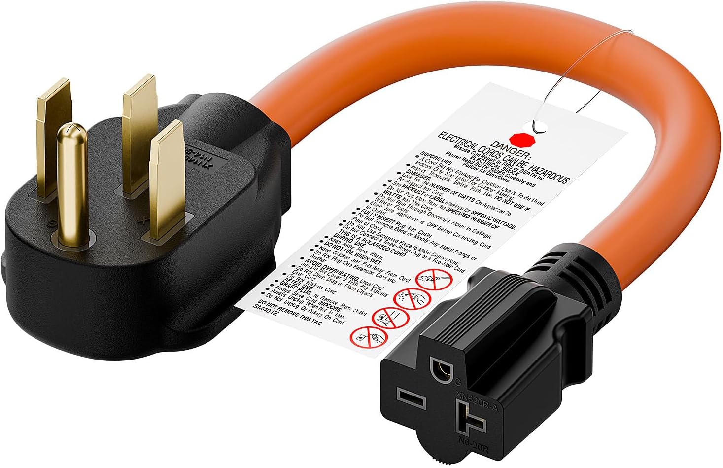 1FT STW 10/3 Heavy Duty Nema 14-50P 50-AMP Plug Male to 6-20R/6-15R T-Blade adapter, 4-Prong 250V to 20A 250V 6-20/15R Adapter, 14-50 to 6-20R EV Dryer Adapter