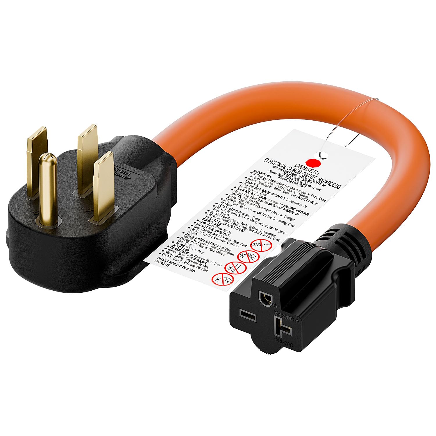 Plugrand 1FT STW 10/3 Heavy Duty Nema 14-50P 50-AMP Plug Male to 6-20R/6-15R T-Blade adapter, 4-Prong 250V to 20A 250V 6-20/15R Adapter, 14-50 to 6-20R EV Dryer Adapter