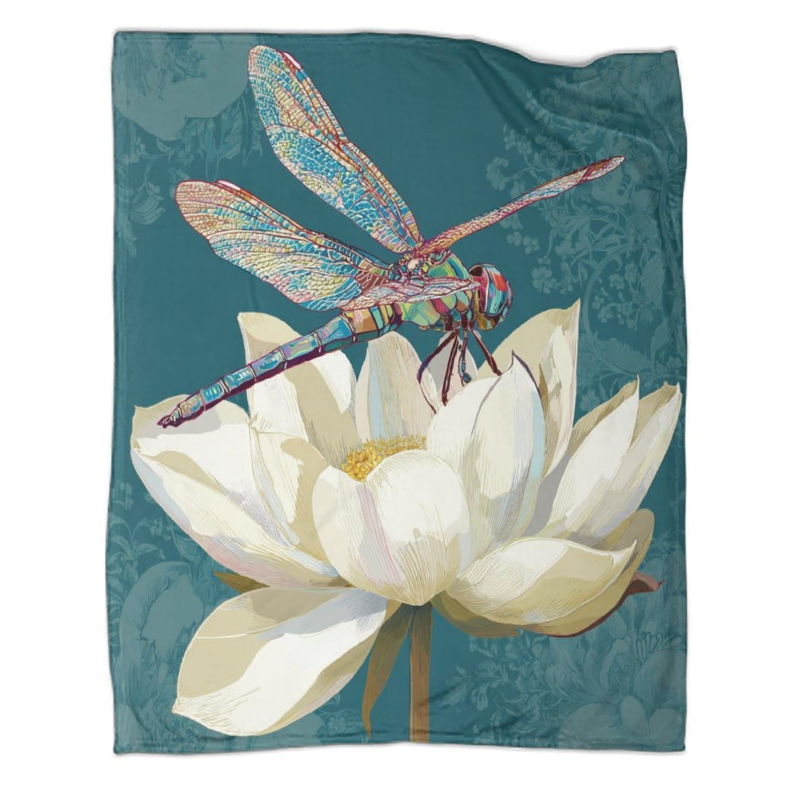 kaiyun A Brightly Colored Dragonfly, And A Large White Lotus Flower Patterned Throw Warm for Camping Outdoor Lightweight for Sofa Bed 60x80inch(150x200cm)