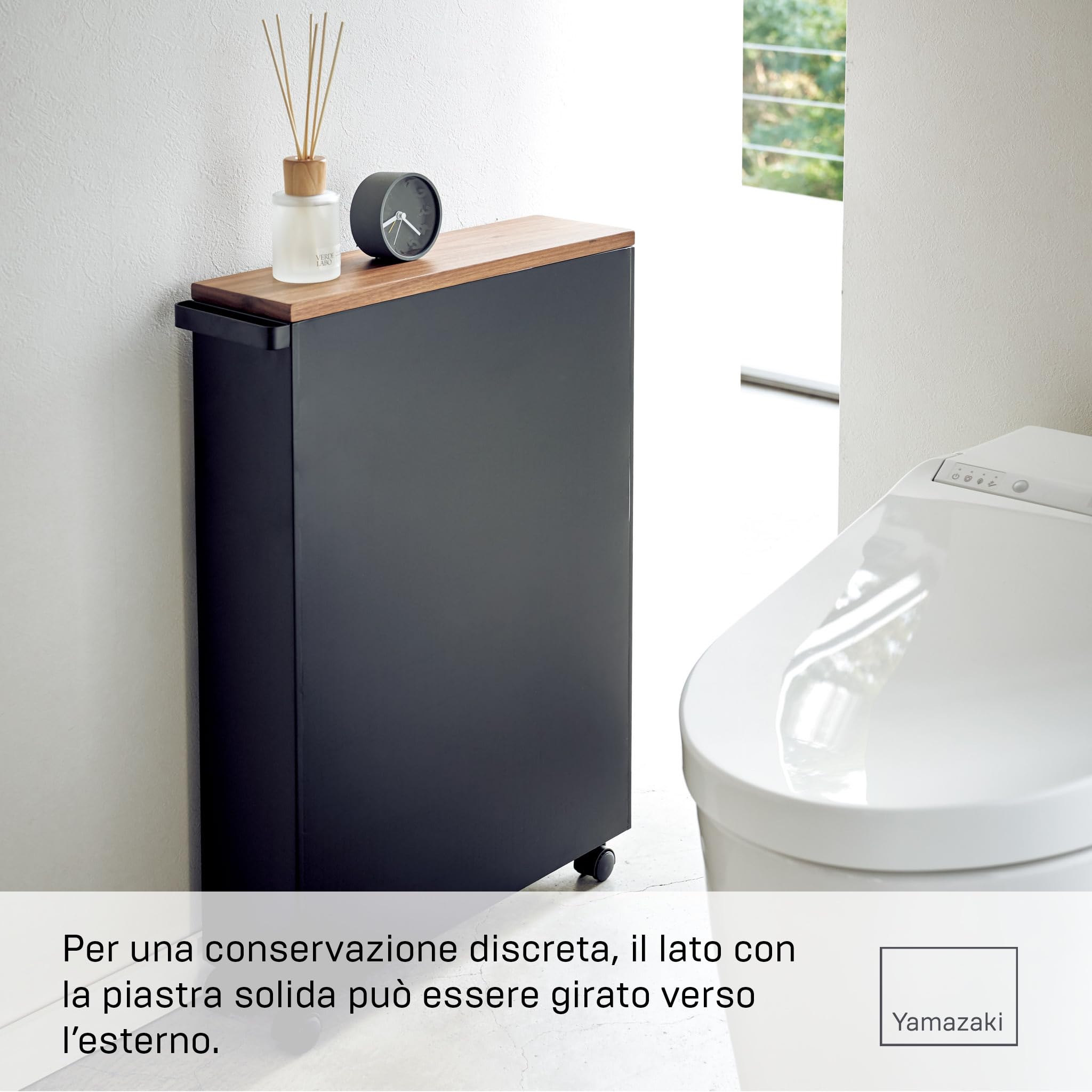 YAMAZAKI 4307 TOWER SemiClosed Storage Cart, black, Steel/Wood, 13 x 47.5 x 68 cm
