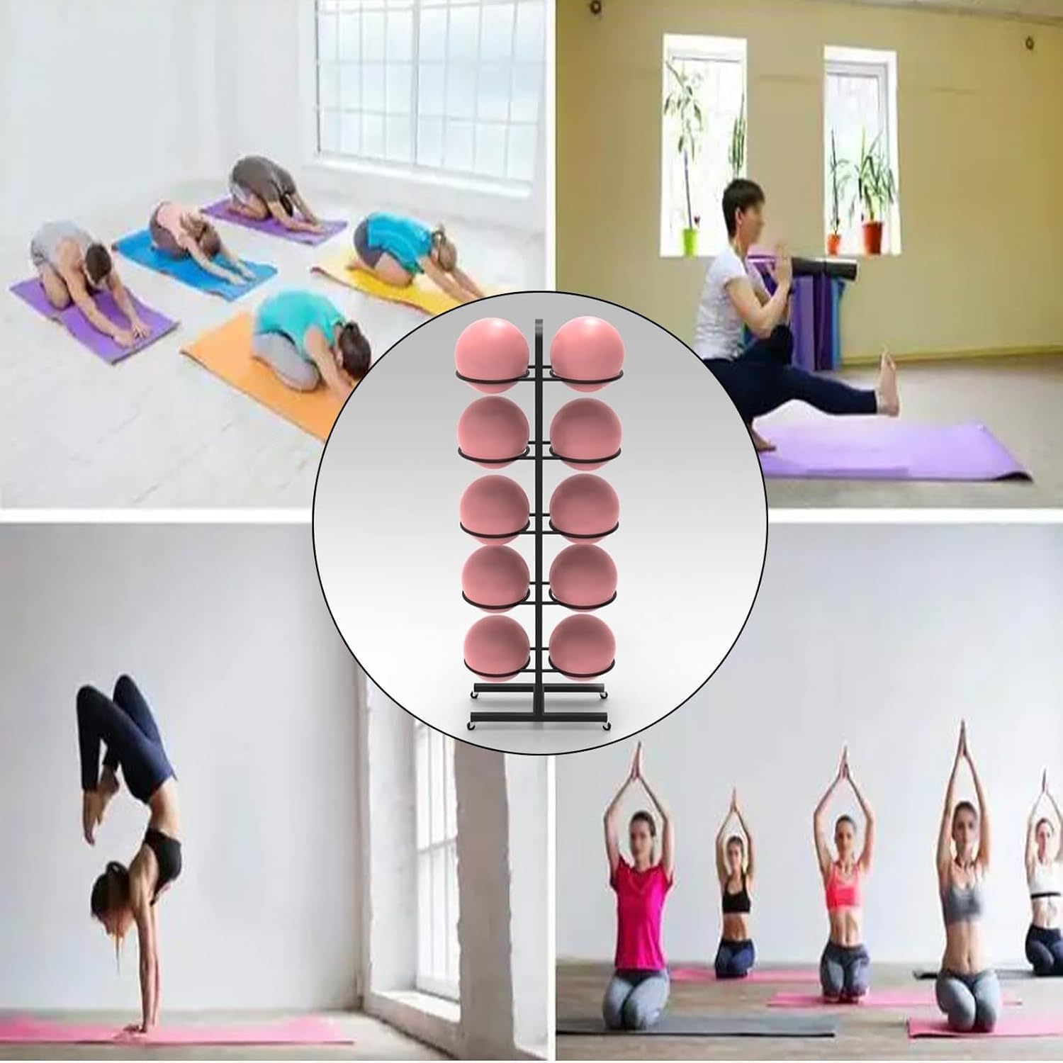 Mobile Yoga Ball Holder, Stability, Can Hold 12 Balls Measuring 20-25 cm, Exercise Ball and Balance Ball Storage Racks, Suitable for Yoga Mats Home and Commercial Gym